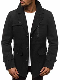 Herren Mantel Wintermantel Trenchcoat Jacke Übergangsjacke Coat Winter Herbst Lang Warm Stehkragen Reverskragen Elegant Klassischer Outdoor Gepolstert 777/4562P SCHWARZ M