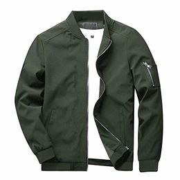 Blouson Herren Jacke Männer Pilotenjacke US Army Jacke Bomber Jacket Motorradjacke Stehkragen Windjacke Herbst Übergangsjacke Dunkeloliv M (Etikett: L)