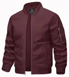Sommerjacke Herren Leicht Blouson Jacke Sommer Frühling Übergangsjacke mit Stehkragen Männer Military Jacke Weinrot M