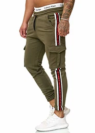 Herren Jogginghose Trainingshose Sport Fitness Gym Training Slim Fit Sweatpants Streifen Jogging-Hose Stripe Pants Modell 1224 Grün M