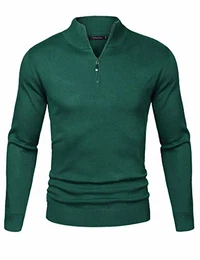 Herren Rollkragenpullover Strickpullover Trachtenjacke Feinstrick Freizeit Pullover Zip Neck Sweat