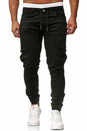 Herren Hosen Cargo Chino Jeans Stretch Jogger Sporthose Herren Hose mit Taschen Slim Fit Freizeithose, Schwarz, M