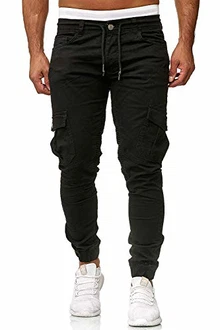 Cassiecy Herren Hose Jogger Chino Cargo Jeans Hosen Stretch Sporthose mit Taschen Slim Fit Freizeithose Schwarz