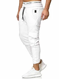 Herren Jogging Hose Jogger Streetwear Sporthose Modell 1213 Weiss M