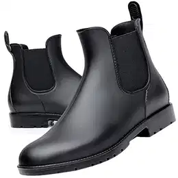 Gummistiefel Damen Kurzschaft Regenstiefel Herren Wasserdicht Lack Regen Schuhe Ankle Chelsea Boots Gummi Stiefeletten mit Blockabsatz Schwarz Gr.41