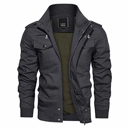 Herrenjacke Winter Leicht Jacke Herren Fliegerjacke Militär Jacke Multi Taschen Jagdjacke Basic Übergangsjacke Outdoorjacke Freizeitjacke Jacket for Men Dunkelgrau M