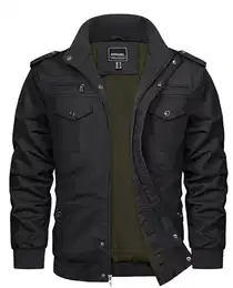 Herren Übergangsjacke Leichte Baumwolljacke Stehkragen Fliegerjacke Frühling Jacke Blouson für Männer, (M, Schwarz)