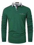 GHYUGR Poloshirt Herren Langarm Golf T-Shirt Klassische Karierte Spleiß Polohemd Grün