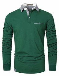 GHYUGR Poloshirt Herren Langarm Golf T-Shirt Klassische Karierte Spleiß Polohemd Grün