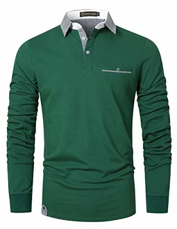 GHYUGR Poloshirt Herren Langarm Golf T-Shirt Klassische Karierte Spleiß Polohemd Grün