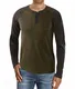 Kuson Herren Langarmshirt Henley Shirt Long Sleeve Shirt Men mit O-Ausschnitt Armee Grün XL
