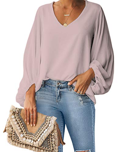 SHEKINI Damen Bluse V-Ausschnitt – Langarm, Puffärmel, Spitze, Aus Polyester