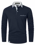 GHYUGR Poloshirt Herren Langarm Golf T-Shirt Klassische Karierte Spleiß Polohemd Blau