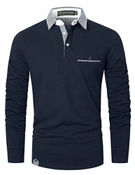 GHYUGR Poloshirt Herren Langarm Golf T-Shirt Klassische Karierte Spleiß Polohemd Blau