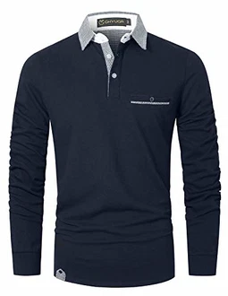 GHYUGR Poloshirt Herren Langarm Golf T-Shirt Klassische Karierte Spleiß Polohemd Blau GHYUGR Poloshirt Herren Langarm Golf T-Shirt Klassische Karierte Spleiß Polohemd Blau