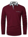 GHYUGR Poloshirt Herren Langarm Golf T-Shirt Klassische Karierte Spleiß Polohemd Rot