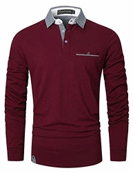 GHYUGR Poloshirt Herren Langarm Golf T-Shirt Klassische Karierte Spleiß Polohemd Rot