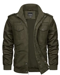 Herren Jacke Frühling Cargojacke Baumwolle Blouson Pilotenjacke Casual Armeejacke Military Feldjacke, (M, Armeegrün)