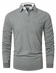 GHYUGR Poloshirt Herren Langarm Golf T-Shirt Klassische Karierte Spleiß Polohemd Grau