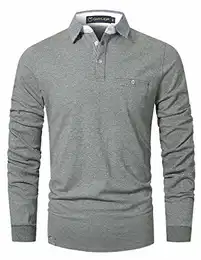 Poloshirt Herren Langarm Golf T-Shirt Klassische Karierte Spleiß Polohemd S-2XL,Grau 1,M