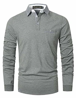 GHYUGR Poloshirt Herren Langarm Golf T-Shirt Klassische Karierte Spleiß Polohemd Grau