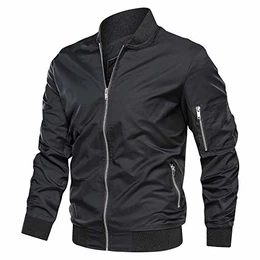 Jacke Herren Übergangsjacke Männer Sommer Baseball Jacke Sportjacke mit Zipper-Taschen College Jacke Bomber Blouson Lässig Windjacke Männer Schwarz M (Etikett: L)