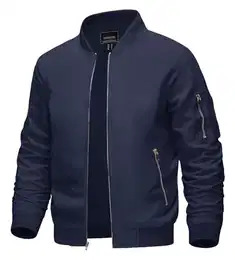 Herren Bomberjacke Sommer Leichte Winddichte Übergangsjacke College Blouson mit Rundhalsausschnitt und Reißverschlusstaschen