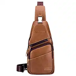 Herren Brusttasche leder umhängetasche Sling Bag Crossbody Bag Sport Schultertasche Outdoor Reisen Wandern mehrere Taschen Sling Braun