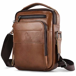Umhängetasche Herren Klein Leder Schultertasche Herrentasche Vintage Crossbody Messenger Bag für Arbeit Reise Alltagsleben (Kaffeebraun)