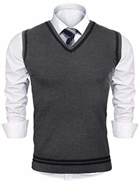 Herren Pullunder V-Ausschnitt Comfort Fit Baumwoll Strickweste (Dunkelgrau, M)