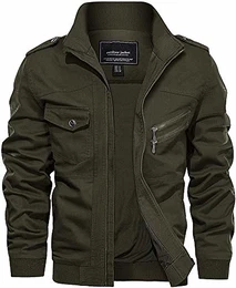 Fliegerjacke Herren Frühlingsjacke Übergangsjacke Pilotenjacke Herren Baumwoll US Feldjacke Bomber Jacke Outdoor Jagdjacke Winddicht Motorradjacke mit Tasche Armee Grün Army Green