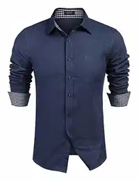 Herren Hemd Leinen Slim fit Bügelleicht Freizeit Langarm Hemden für Männer Navy M