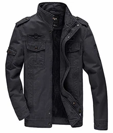Übergangsjacke Herren Winter Bomberjacke Biker Jacke US Army Jacket Retro Pilotenjacke Feldjacke Thermo Winterjacke Fleecejacke Männer Dunkelgrau M