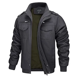 Jacke Stehkragen Herren Übergangsjacke Frihling Fliegerjacke Casual Cargo Jacke Outdoor Leicht Herrenjacke, Grau XXL