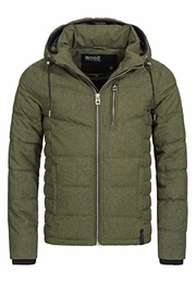 Indicode Herren Circus Steppjacke in Daunenjacken-Optik mit Kapuze warme strapazierfähige Winterjacke gefütterte robuste Übergangsjacke mellierte Jacke für Männer Army L