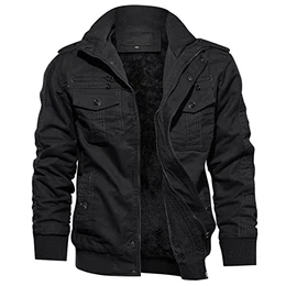 Übergangsjacke Herren Fleece Gefüttert Fliegerjacke Warme Herbstjacke US Army Feldjacke Retro Bomberjacke Winter Männer Blouson Jacke Schwarz M