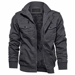 Gefüttert Übergangsjacke Herren Warme Winterjacke Fleece Militär Jacke Cargo Jacke mit Brusttaschen Pilotenjacke Bomber Blouson Männer Dunkelgrau M