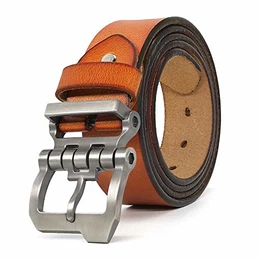 JingHao Große Taille Herrengürtel Designer Gürtel Leder Jean Beiläufig Jeansgürtel Vollrindleder Größe 105-165cm(135cm Fit für Taille 46 -48 ,Braun)