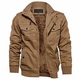 Bomberjacke Herren Übergangsjacke Winter Gefüttert Jacke Warm Herrenjacke Multi Taschen Windjacke Stehkragen Herrenjacke Männer Parka Khaki M