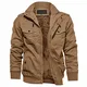 KEFITEVD Bomberjacke Herren Übergangsjacke Winter Gefüttert Jacke Warm Herrenjacke Multi Taschen Windjacke Stehkragen Herrenjacke Männer Parka Khaki M