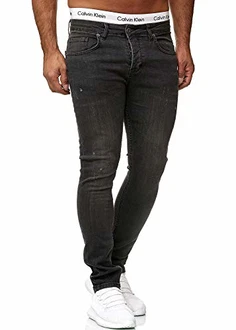 Code47 Herren Jeans Hose Regular Skinny Fit Basic Stretch Tiefgrau
