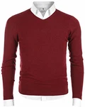 MOCOTONO Herren Pullover V-Ausschnitt Langarmshirt Strickpullover Weinrot