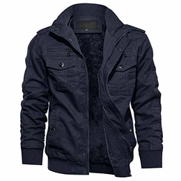 Fliegerjacke Herren Herbstjacke Gefüttert Jacke Hersbt Winter Übergang Fleecefutter Cargo Arbeitsjacke Wandern Angeln Outdoorjacke Männer Dunkelblau M