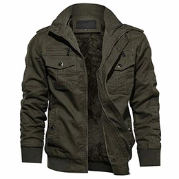 Militär Jacke Herren Winter Gefüttert Fleecejacke Windschutz Windbreaker Kurz Mantel Jagdjacke Outdoor Freizeit Jacke Vintage Winterparka Männer Grün M
