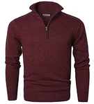 MOCOTONO Herren Pullover Reißverschluss Stehkragen Zip Neck Langarm Sweatshirt Rot