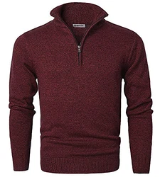 MOCOTONO Herren Pullover Reißverschluss Stehkragen Zip Neck Langarm Sweatshirt Rot
