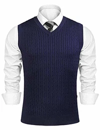 Pullunder für Herren Weste Männer Strickweste ärmellos Regular fit V-Ausschnitt Solid Blau, M