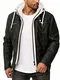 Redbridge Herren Lederjacke Kunstleder Bikerjacke mit Kapuze Schwarz-Ecrumelange M
