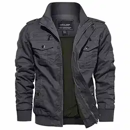 Herren Militär Montagejacke Classic Schutzjacke Pilotenjacke Cargo Full Zip Grau, M