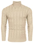 COOFANDY Herren Rollkragenpullover Zopfmuster Basic Slim Fit Khaki